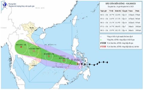 Sáng mai, bão Kalmaegi sẽ đổ bộ Biển Đông với sức gió mạnh cấp 13, giật cấp 16