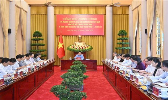 Chủ tịch nước Lương Cường làm việc với Tỉnh ủy Quảng Ninh về thực hiện Nghị quyết Trung ương 11