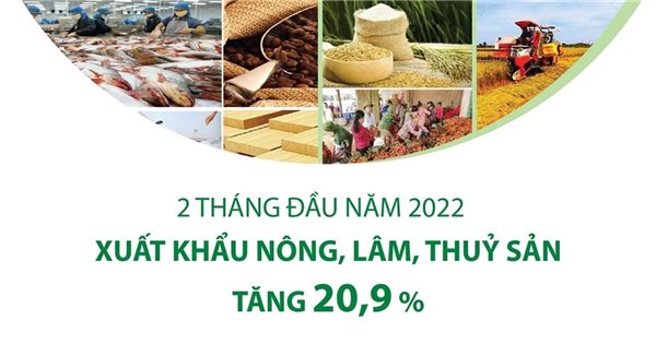 Hai tháng đầu năm 2022: Xuất khẩu nông, lâm, thủy sản tăng 20,9%