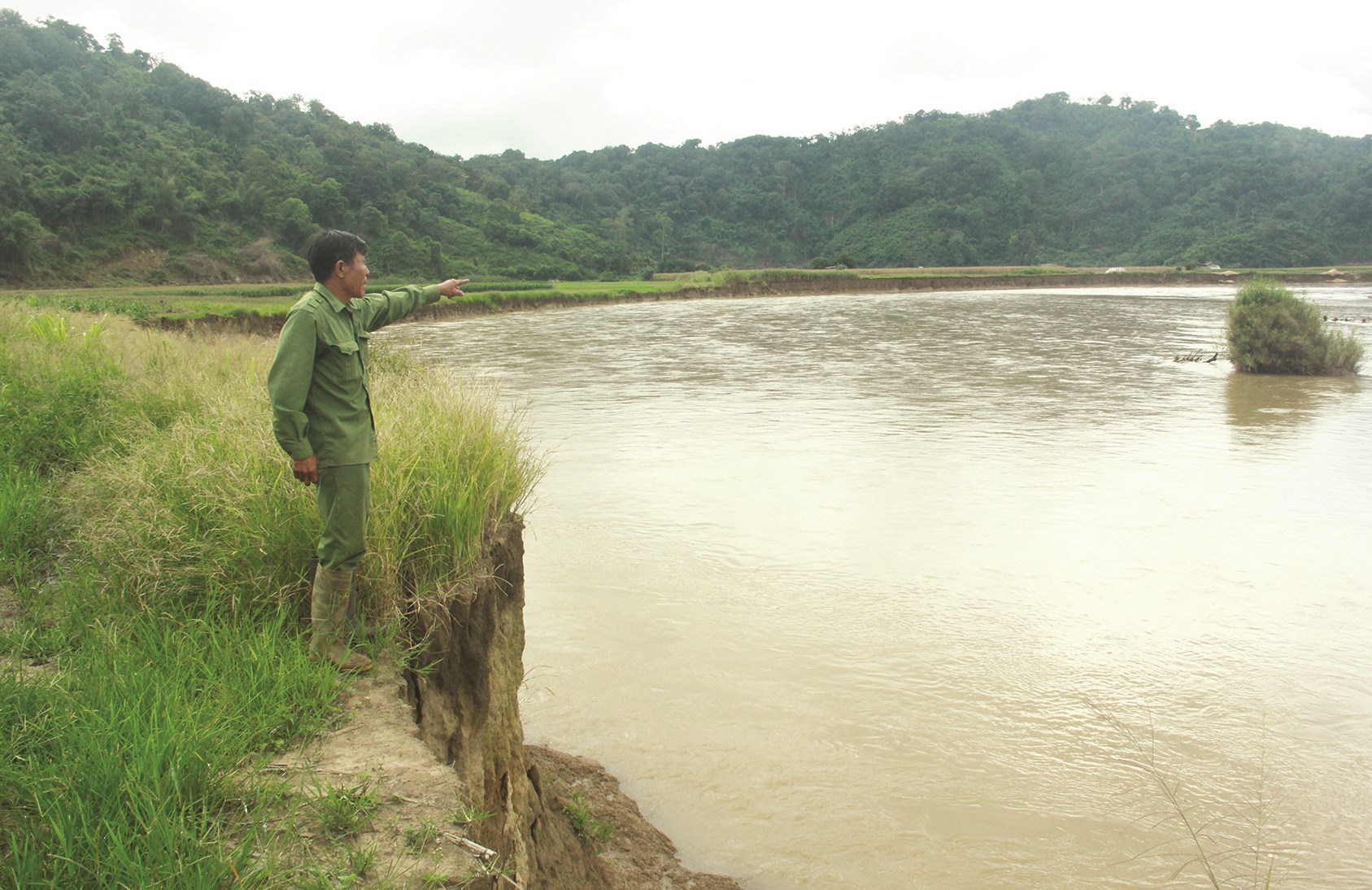 Bờ sông Krông Nô thường xuyên sạt lở, ăn sâu vào đất liền hàng chục mét