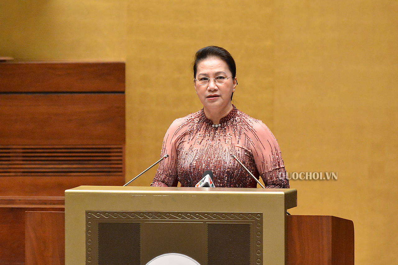 Chủ tịch Quốc hội Nguyễn Thị Kim Ngân phát biểu tại buổi gặp mặt. Ảnh: quochoi.vn