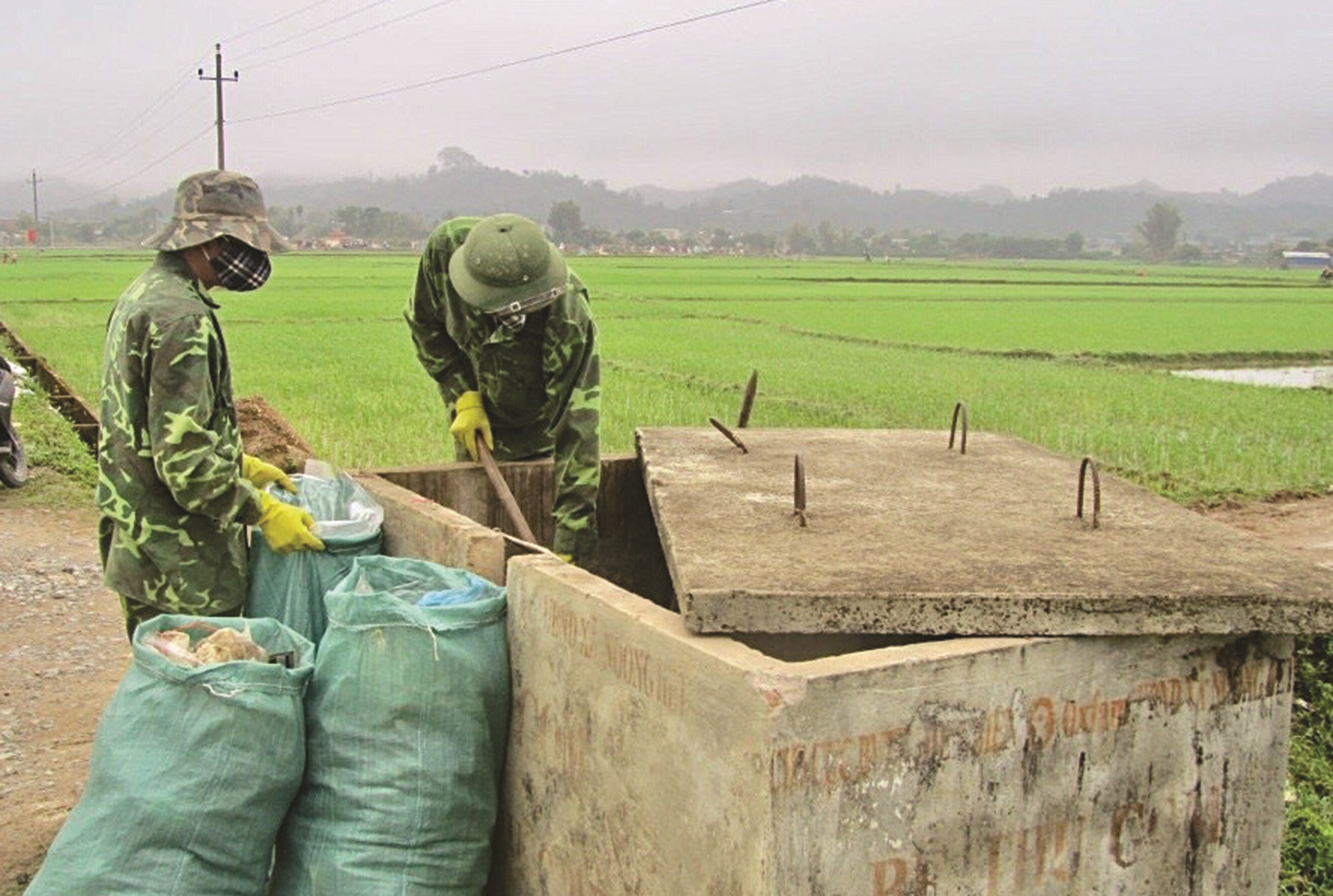 Công nhân môi trường tại huyện Điện Biên thu gom vỏ bao bì thuốc BVTV đi xử lý theo quy định