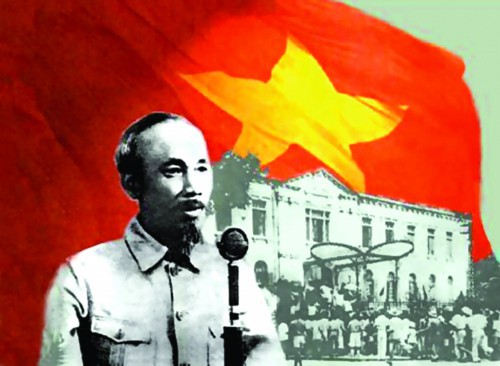 Chủ tịch Hồ Chí Minh đọc bản tuyên ngôn độc lập. (Ảnh đồ họa: Quang Huy)