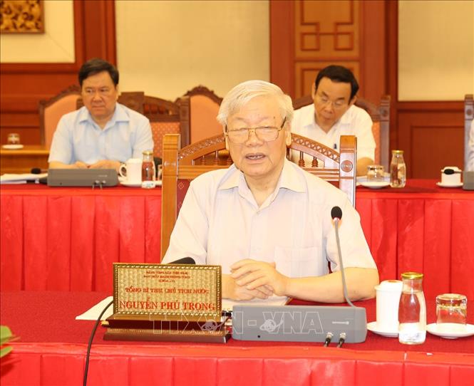 Tổng Bí thư, Chủ tịch nước Nguyễn Phú Trọng phát biểu chỉ đạo tại buổi làm việc. Ảnh: Trí Dũng/TTXVN