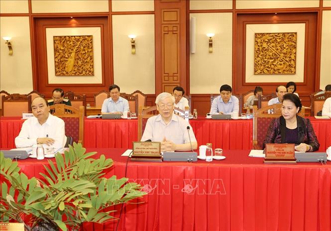 Tổng Bí thư, Chủ tịch nước Nguyễn Phú Trọng phát biểu chỉ đạo tại buổi làm việc.Ảnh: Trí Dũng/TTXVN