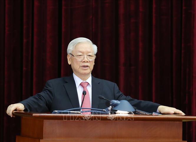 Tổng Bí thư, Chủ tịch nước Nguyễn Phú Trọng chủ trì, điều hành Hội nghị.