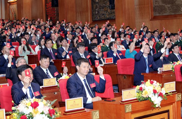 Các đại biểu biểu quyết bầu Đoàn Chủ tịch Đại hội