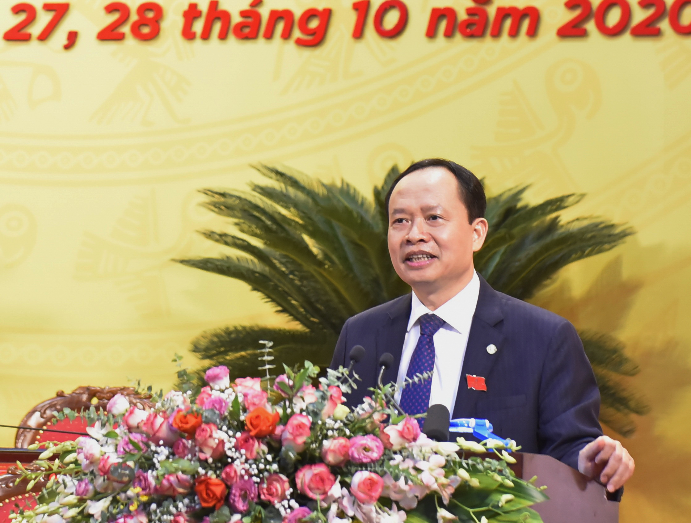 Ông Trịnh Văn Chiến, Bí thư Tỉnh ủy Thanh Hóa phát biều tại Đại hội