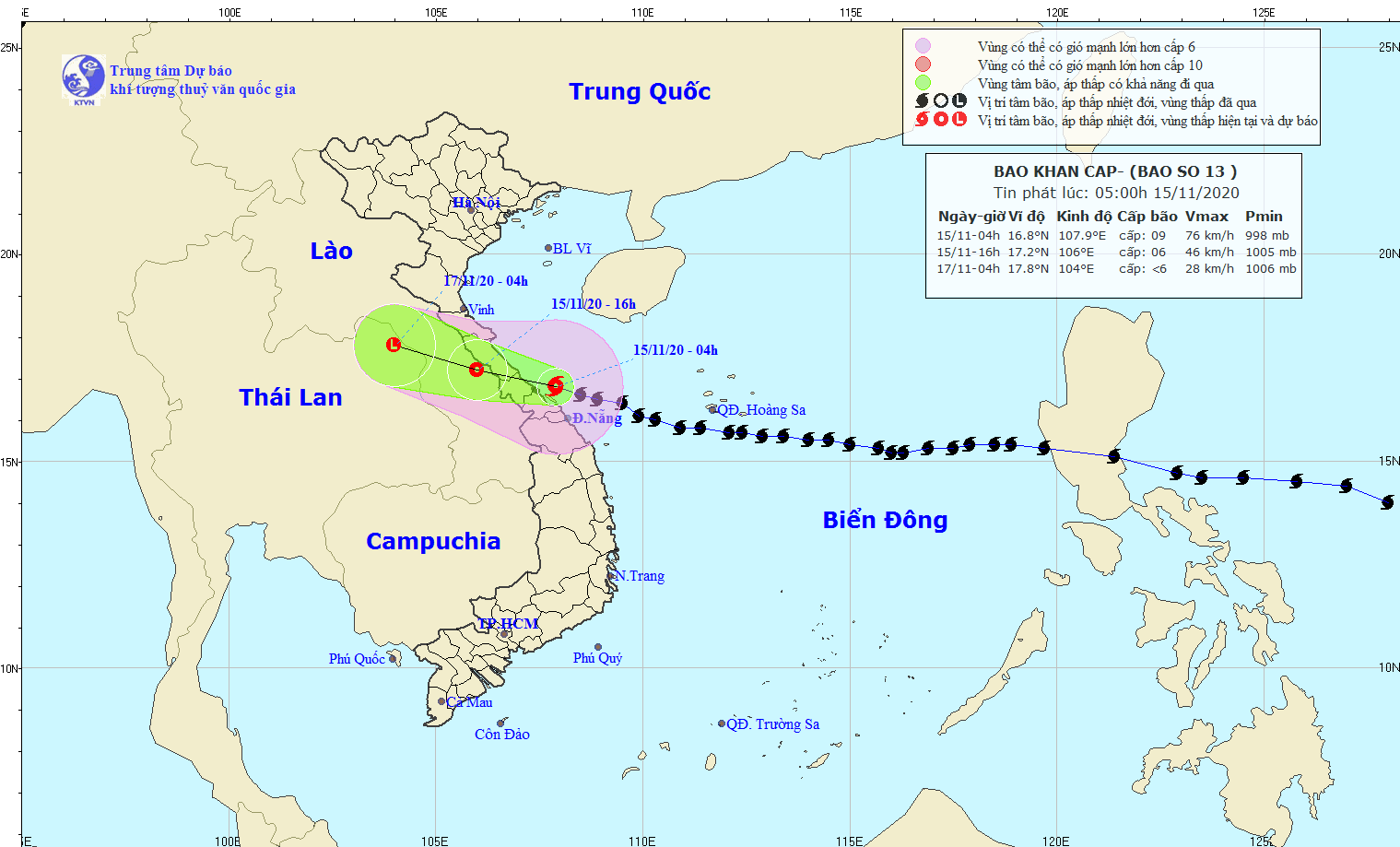 Bão số 13 đi vào đất liền các tỉnh từ Hà Tĩnh đến Thừa Thiên - Huế và suy yếu