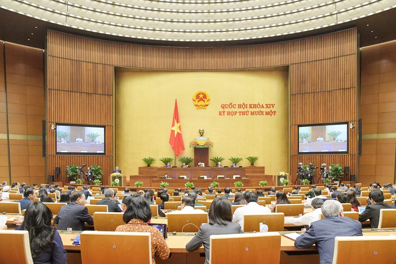 Toàn cảnh phiên họp của Quốc hội tại Hội trường ngày 25/3/2021