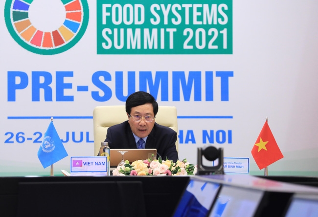 Phó Thủ tướng Phạm Bình Minh phát biểu tại Hội nghị trù bị Hội nghị Thượng đỉnh Hệ thống lương thực thế giới (Ảnh: Lâm Khánh – TTXVN)