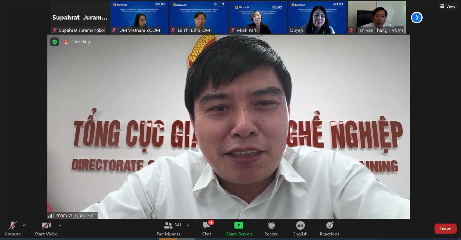Ông Phạm Vũ Quốc Bình, Phó Tổng cục trưởng Tổng cục Giáo dục nghề nghiệp phát biểu tại buổi lễ ra mắt nền tảng đào tạo trực tuyến.