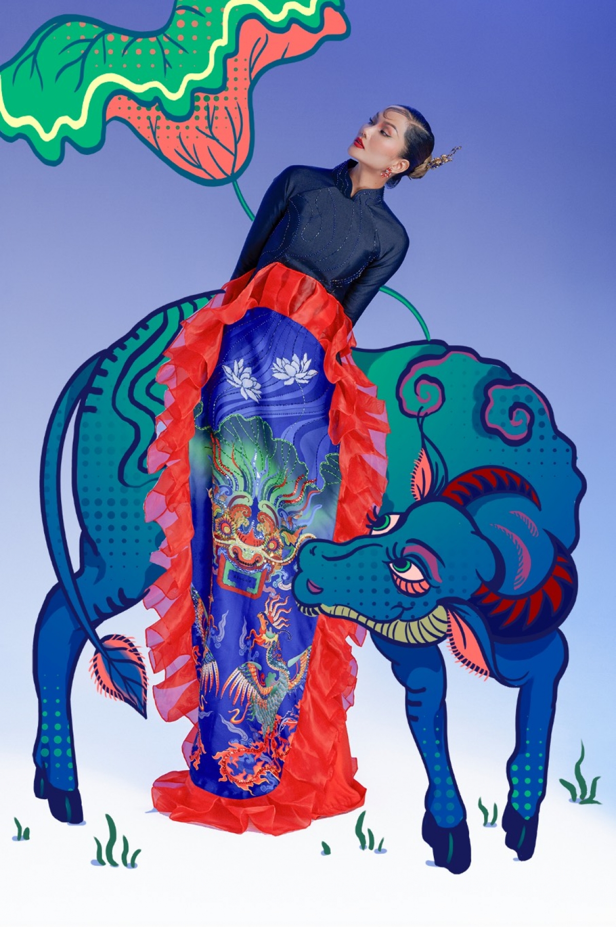 Bộ ảnh Tết Tân Sửu tôn vinh tranh dân gian Đông Hồ của Hoa hậu H’Hen Niê 1