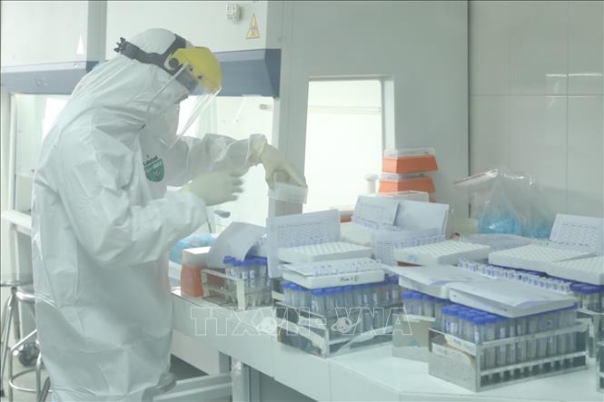 Trong phòng xét nghiệm virus SARS-CoV-2 tại CDC Hà Nội. Ảnh: TTXVN