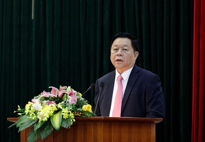 Tân Trưởng Ban Tuyên giáo Trung ương Nguyễn Trọng Nghĩa phát biểu nhận nhiệm vụ mới (Ảnh: Phạm Cường)