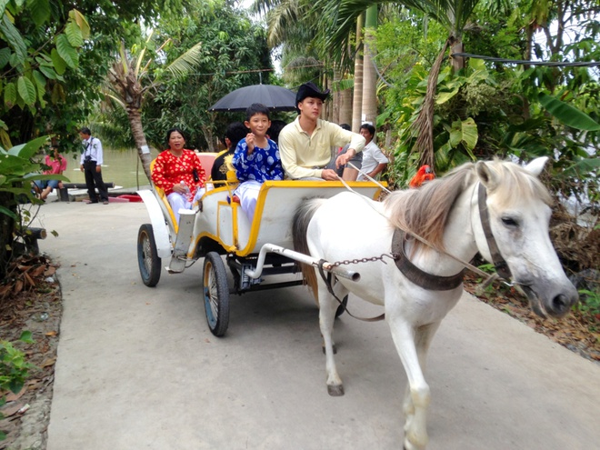 Xe ngựa phục vụ lễ hội và đưa rước khách đi tham quan Thất Sơn. (Ảnh TL)
