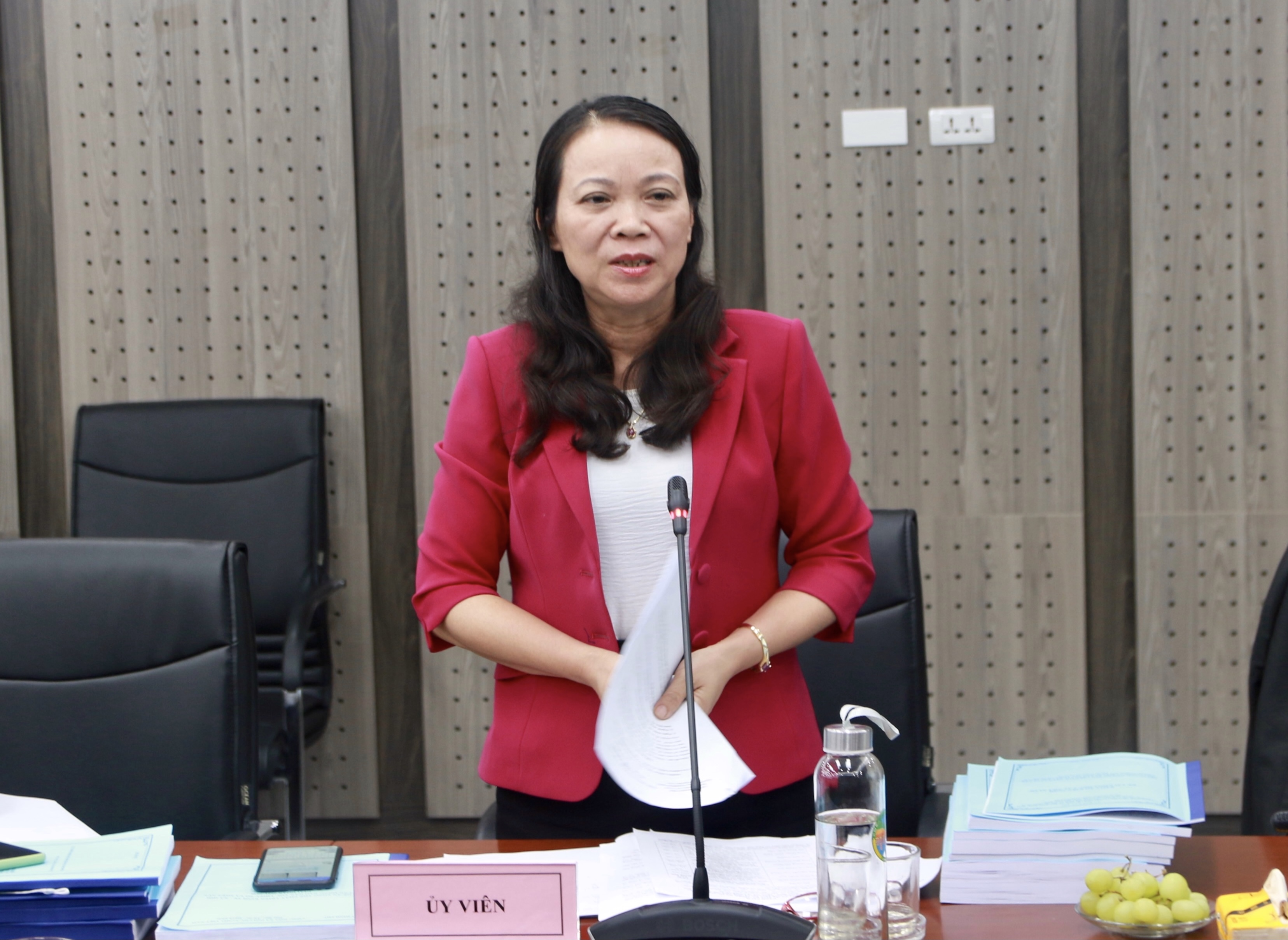 Thứ trưởng, Phó Chủ nhiệm UBDT Hoàng Thị Hạnh phát biểu tại buổi nghiệm thu đề tài