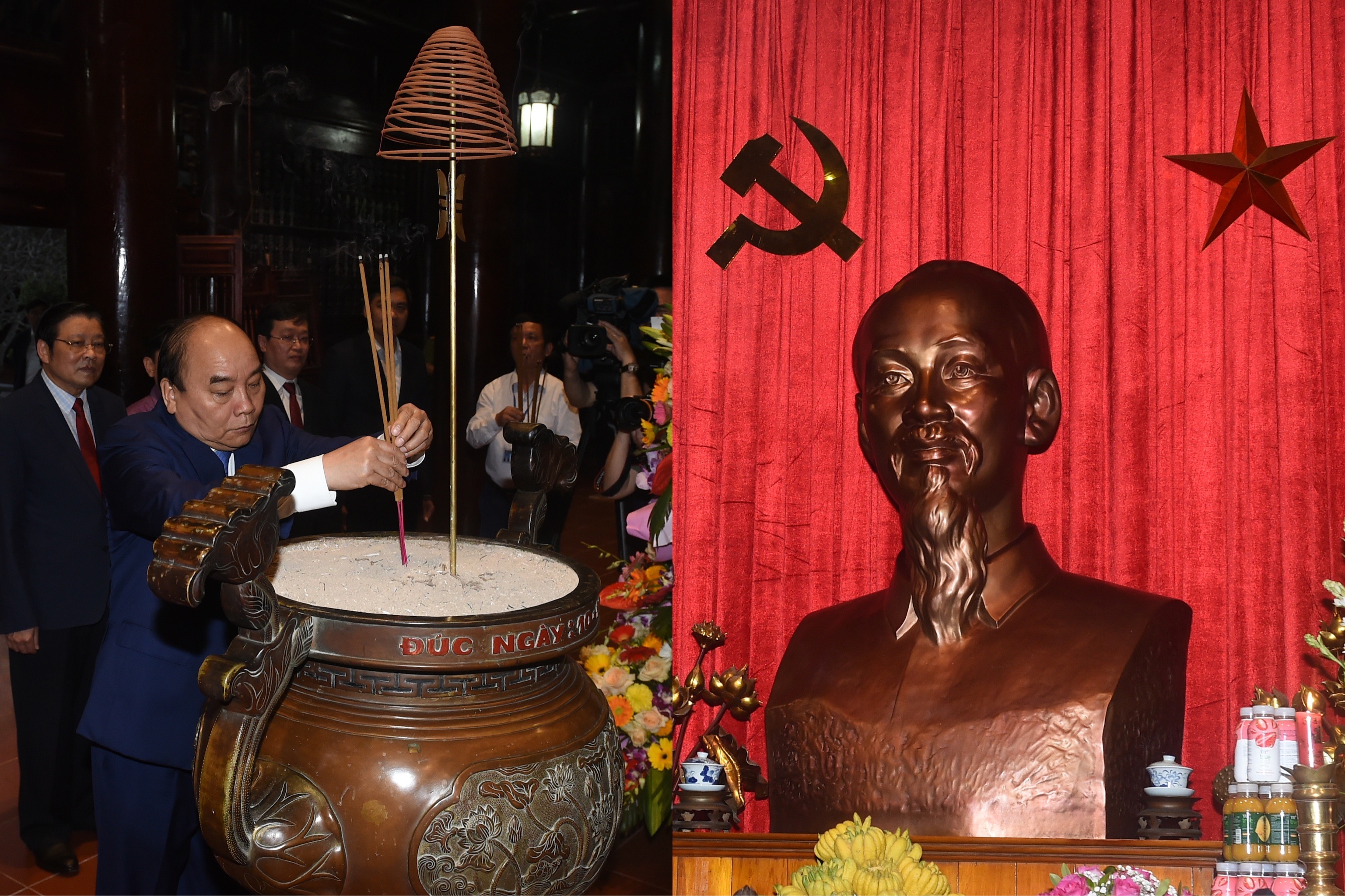 Thủ tướng dâng hương tưởng nhớ Chủ tịch Hồ Chí Minh tại Khu di tích Kim Liên, Nam Đàn, Nghệ An. Ảnh: VGP/Quang Hiếu