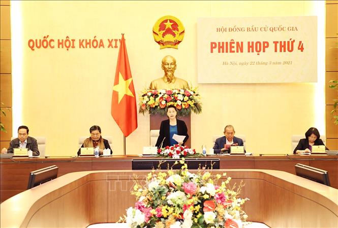 Chủ tịch Quốc hội Nguyễn Thị Kim Ngân, Chủ tịch Hội đồng Bầu cử quốc gia phát biểu. Ảnh: Trọng Đức/TTXVN