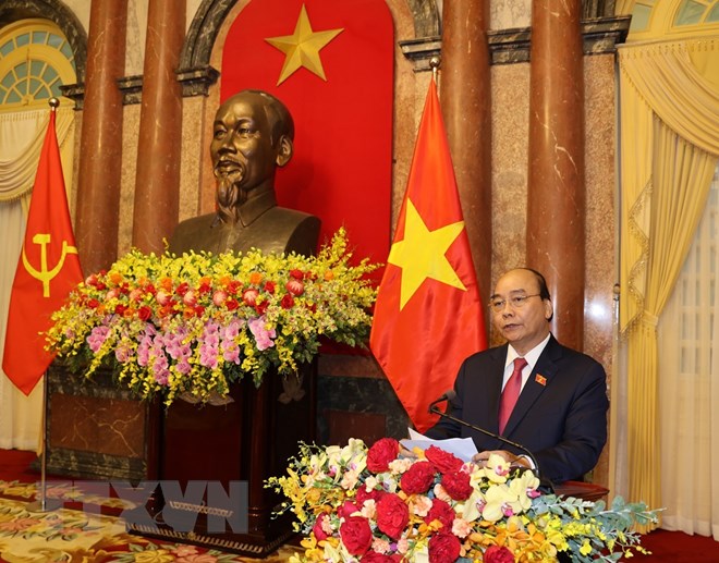 Chủ tịch nước Nguyễn Xuân Phúc phát biểu tại Lễ bàn giao. Ảnh: Trí Dũng/TTXVN