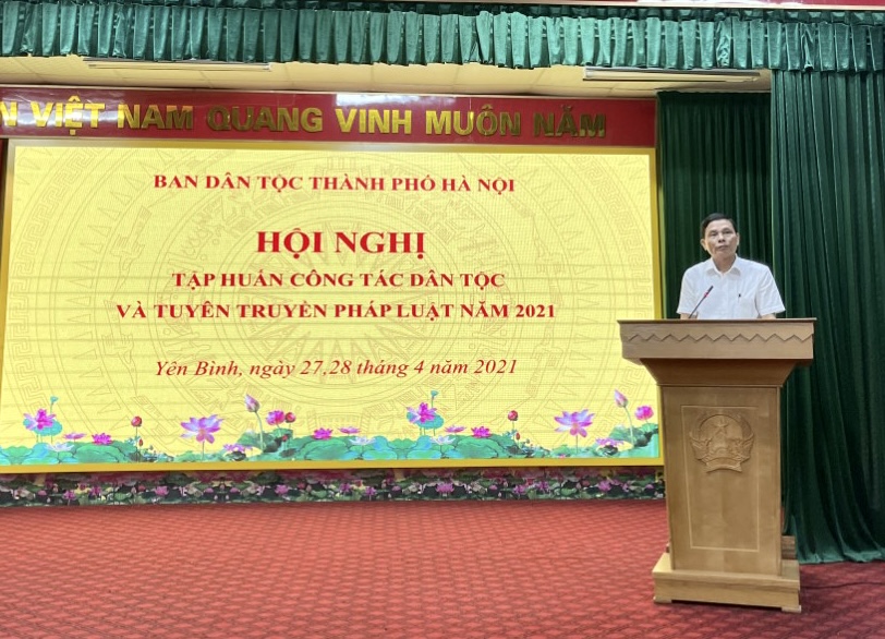 Ông Nguyễn Phúc Hải, Phó trưởng Ban Dân tộc TP. Hà Nội phát biểu khai mạc Hội nghị 