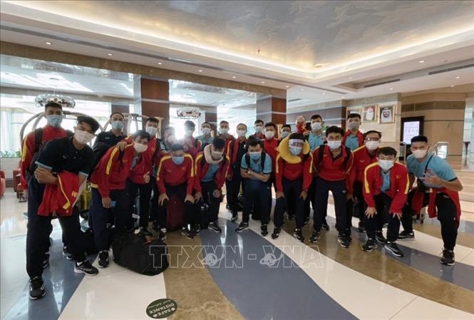 Các cầu thủ đội tuyển futsal đã có mặt tại UAE để sẵn sàng tranh vé dự Vòng chung kết FIFA Futsal World Cup 2021. Ảnh: TTXVN phát