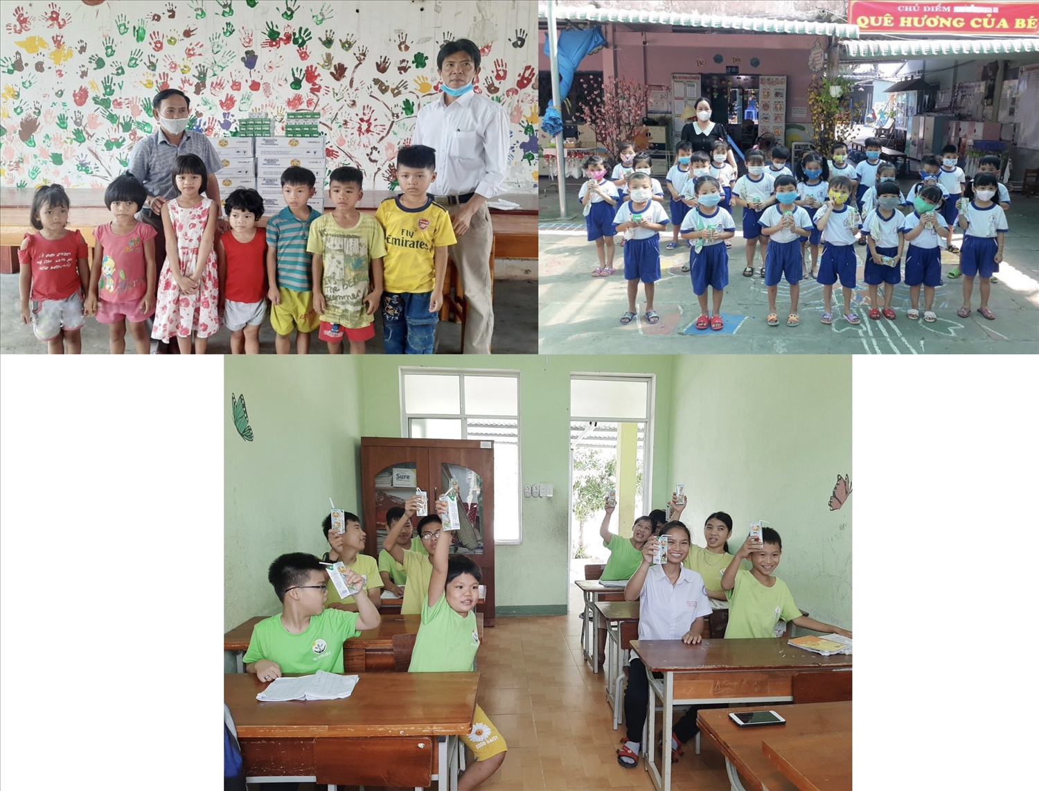 Trẻ em vui mừng khi được nhận sữa từ chương trình Quỹ sữa Vươn cao Việt Nam năm 2021 