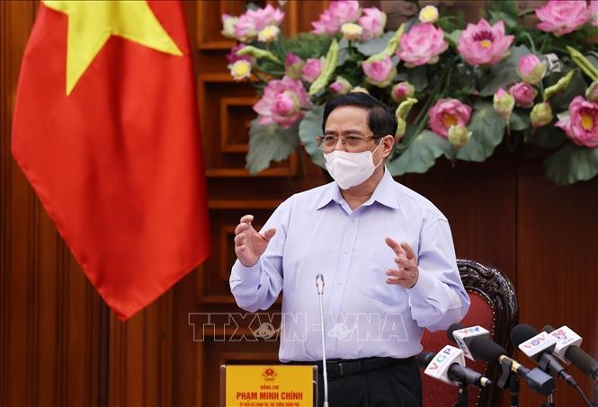 Thủ tướng Phạm Minh Chính phát biểu kết luận cuộc làm việc. Ảnh: Dương Giang/TTXVN