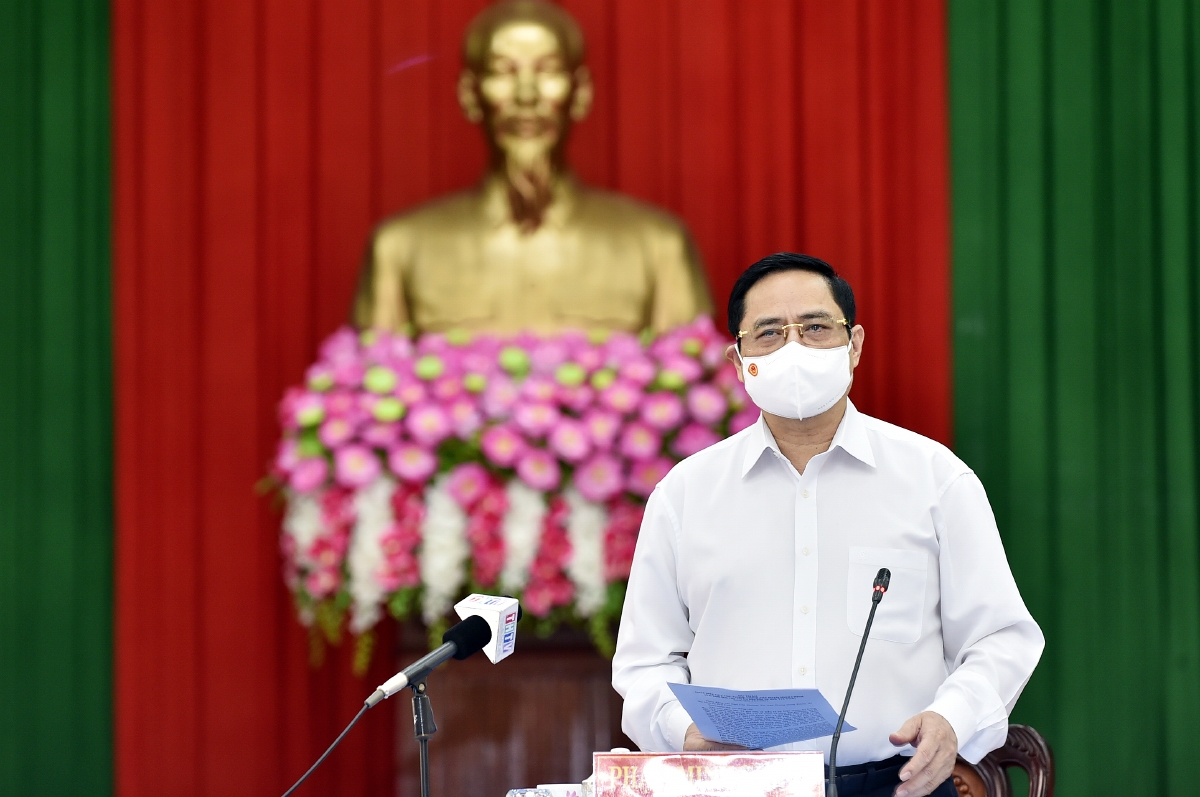 Thủ tướng Chính phủ Phạm Minh Chính phát biểu tại buổi làm việc với tỉnh Trà Vinh. Ảnh: VGP/Nhật Bắc
