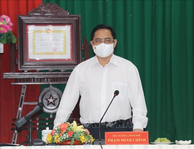 Thủ tướng Phạm Minh Chính phát biểu tại buổi làm việc về công tác phòng, chống dịch COVID-19 trên địa bàn thành phố Cần Thơ. 