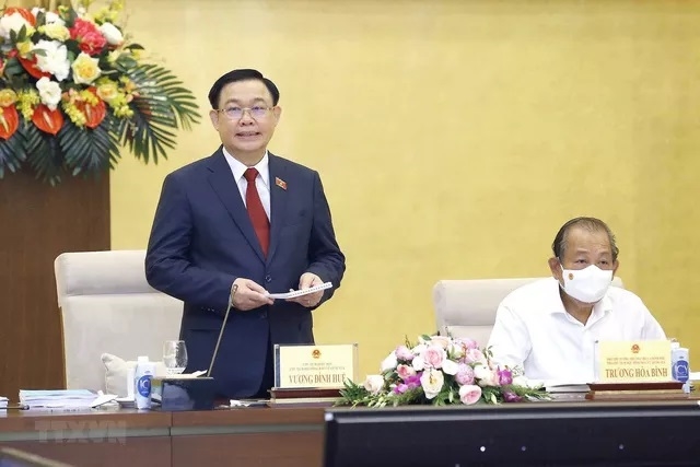 Chủ tịch Quốc hội Vương Đình Huệ phát biểu khai mạc Phiên họp thứ 7, Hội đồng Bầu cử quốc gia.