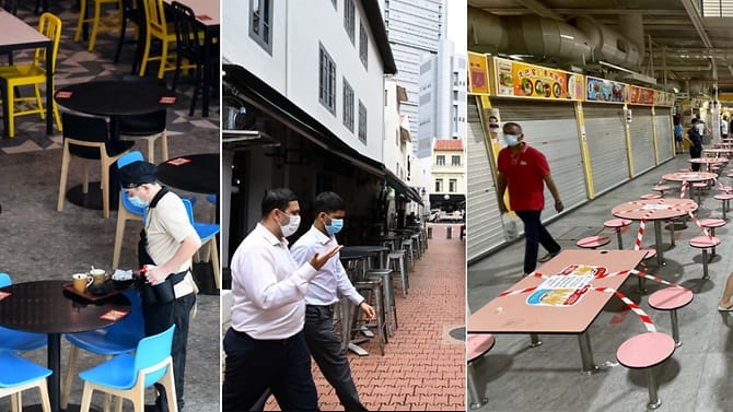 Các nhà hàng, trung tâm thương mại vắng vẻ ở Singapore trong bối cảnh đại dịch (Ảnh: CNA)