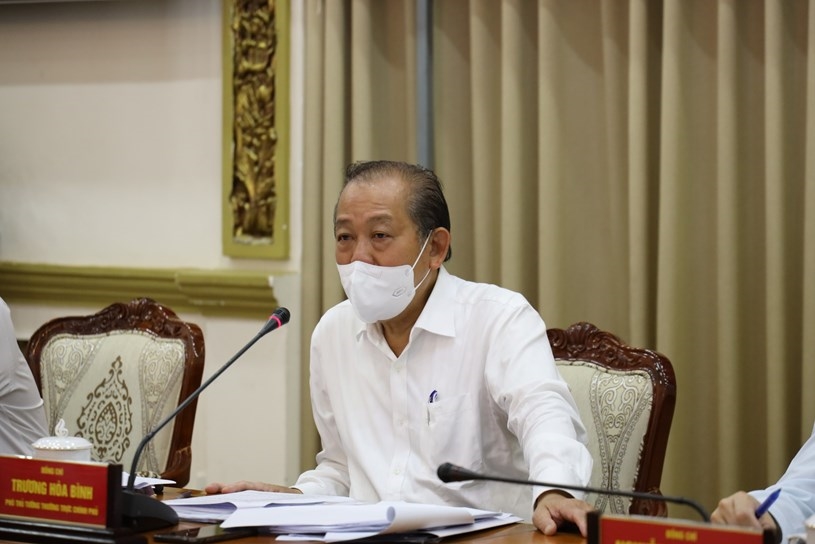 Phó Thủ tướng Thường trực Trương Hòa Bình tại cuộc họp với Thành ủy TPHCM trưa ngày 19/6. Ảnh: Trung tâm Báo chí TPHCM