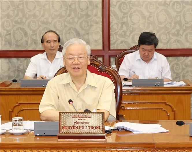 Tổng Bí thư Nguyễn Phú Trọng phát biểu tại cuộc họp. (Ảnh: Trí Dũng - TTXVN) 