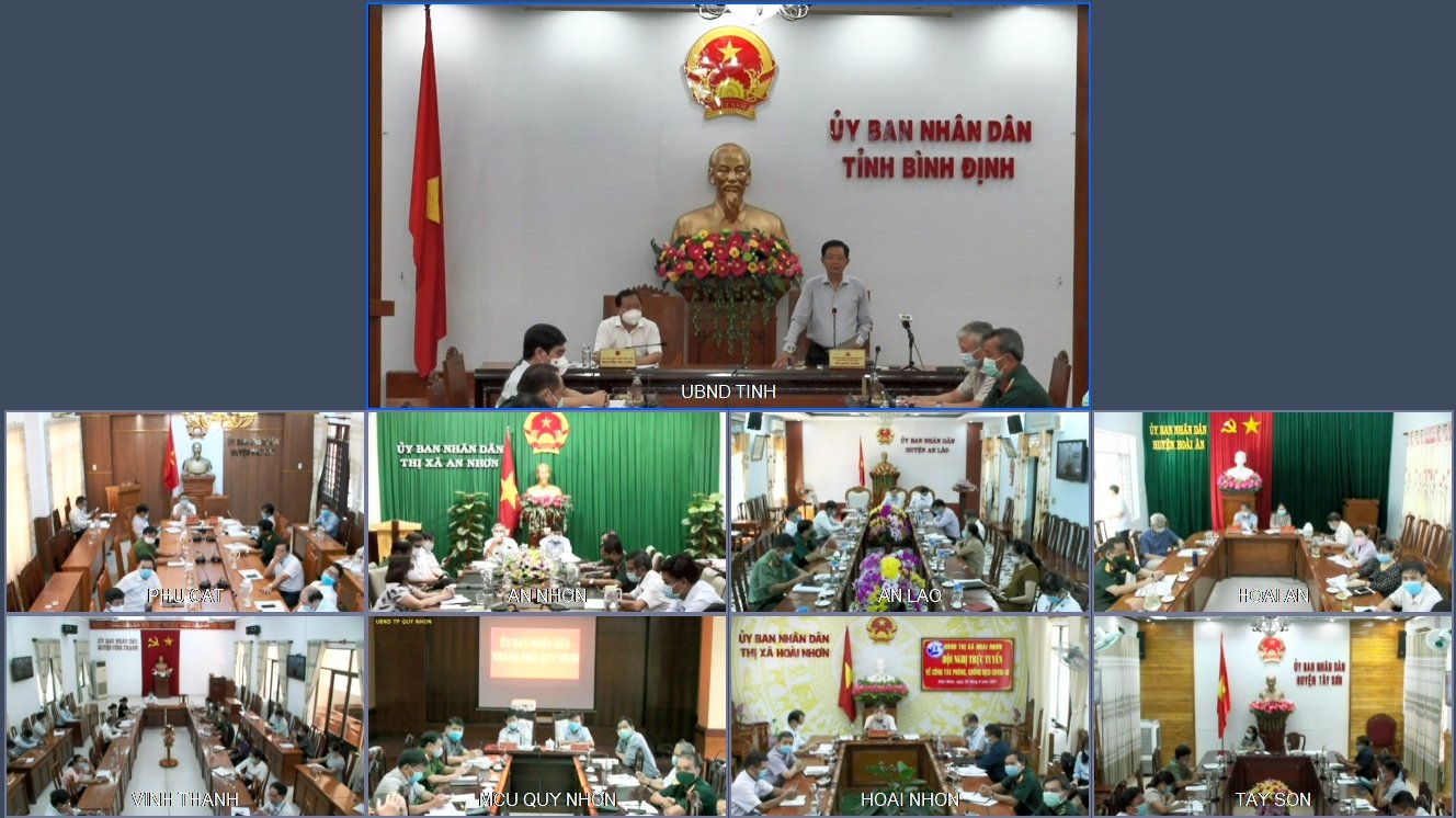 UBND tỉnh Bình Định họp trực tuyến về tình hình dịch Covid – 19 và công bố 2 trường hợp dương tính đầu tiên trên địa bàn tỉnh 