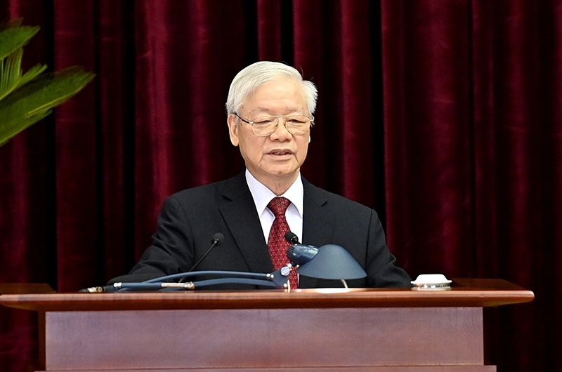 Tổng Bí thư Nguyễn Phú Trọng phát biểu khai mạc Hội nghị. (Ảnh: ĐĂNG KHOA)