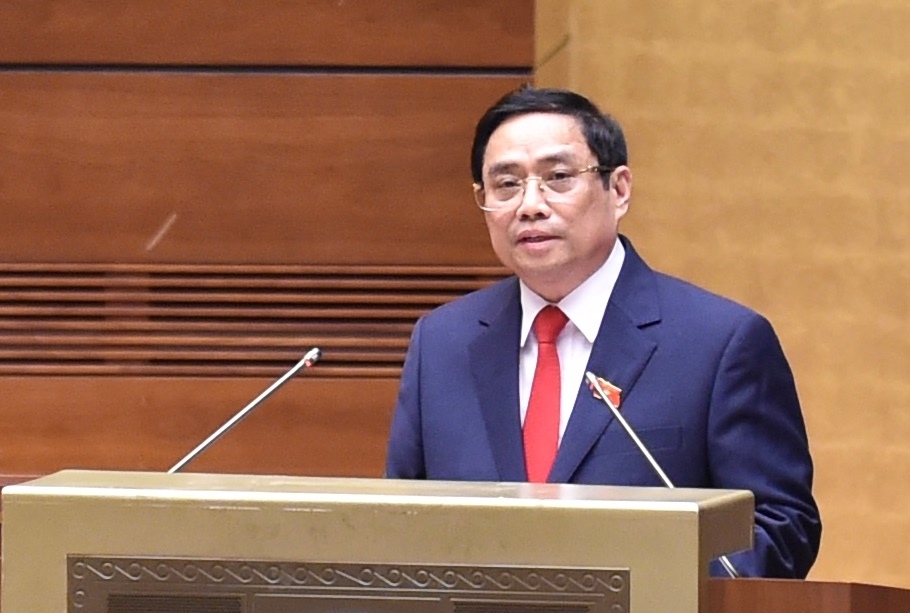 Thủ tướng Phạm Minh Chính phát biểu sau khi tuyên thệ nhậm chức - Ảnh: VGP/Nhật Bắc