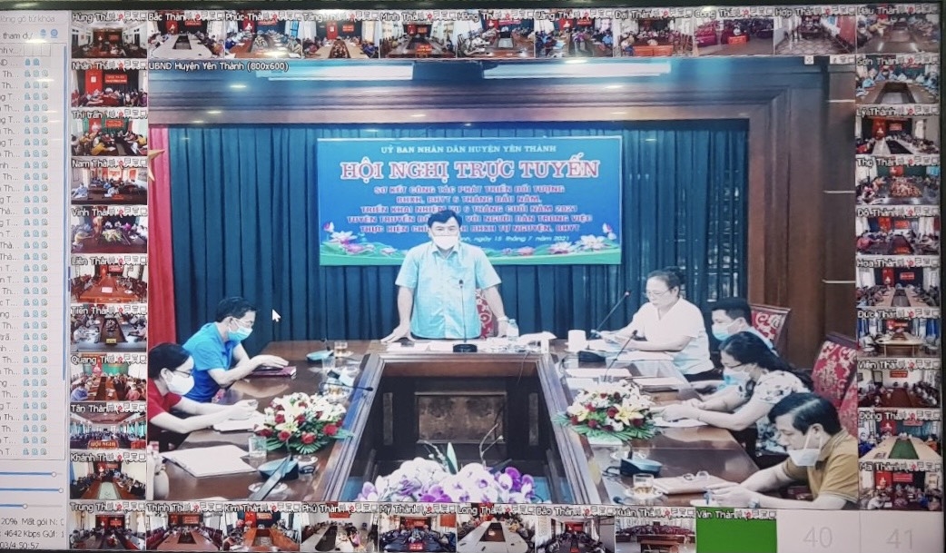 Hội nghị trực tuyến tuyên truyền, đối thoại chính sách BHXH, BHYT của huyện Yên Thành với người dân (nguồn: BHXH huyện Yên Thành)