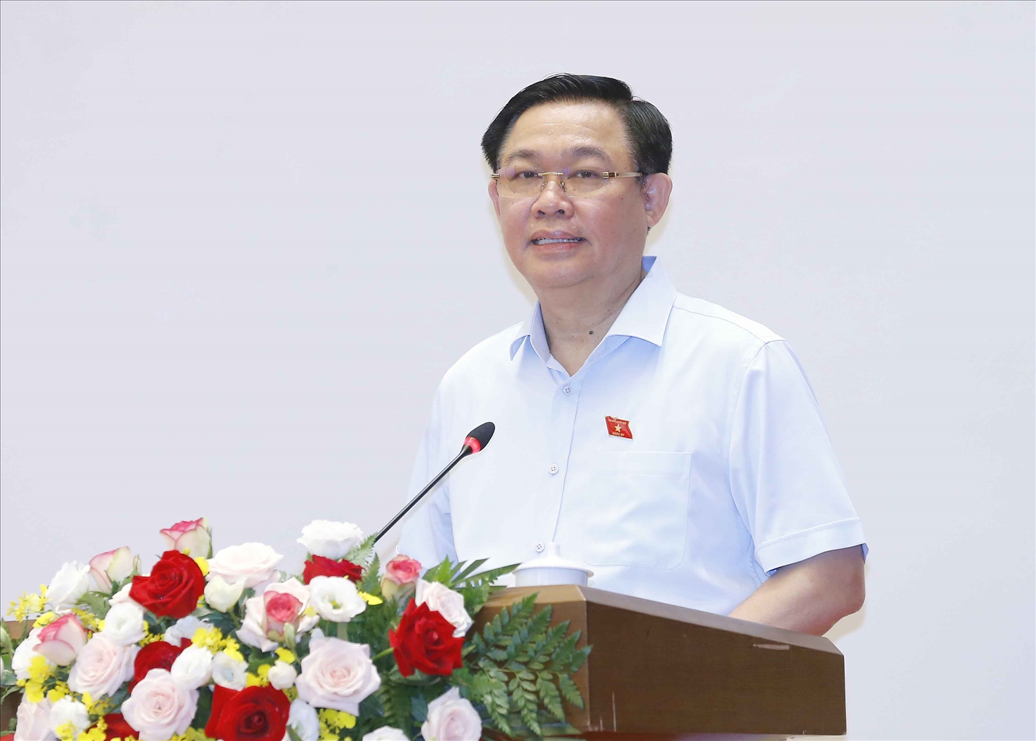 Chủ tịch Quốc hội Vương Đình Huệ phát biểu tại buổi gặp mặt. Ảnh:VGP/Nguyễn Hoàng