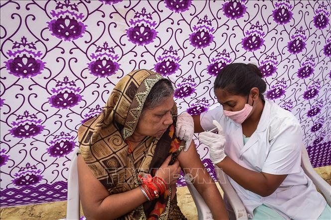 Nhân viên y tế tiêm vaccine ngừa COVID-19 cho người dân tại Ahmedabad , Ấn Độ, ngày 28/8/2021. Ảnh: AFP/TTXVN