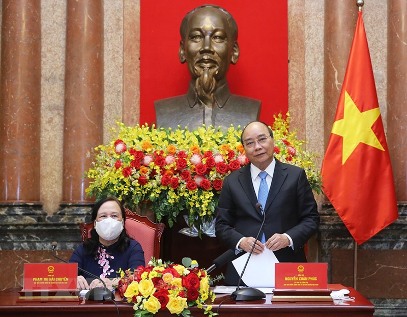 Chủ tịch nước Nguyễn Xuân Phúc phát biểu tại buổi gặp mặt Đoàn đại biểu Trung ương Hội Người cao tuổi Việt Nam. (Ảnh: TTXVN) 