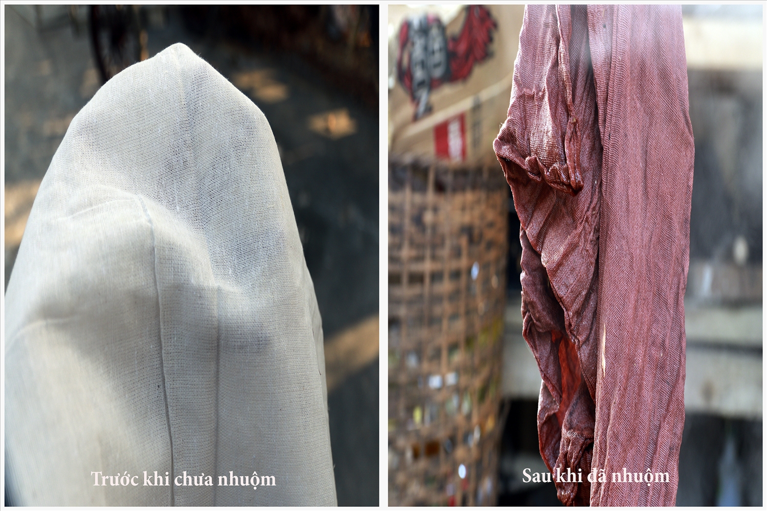 Tấm vải trước và sau khi nhuộm màu