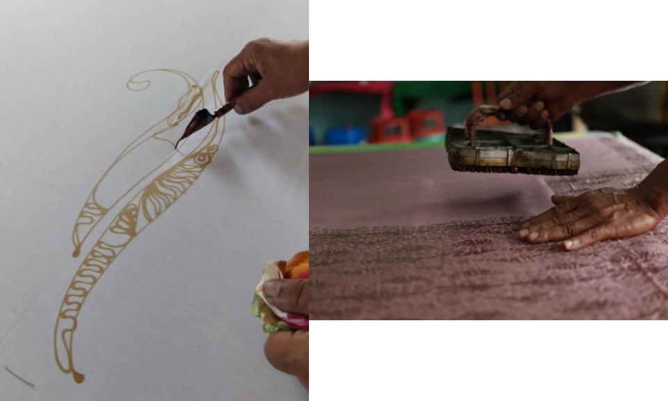  Việc tạo ra batik vẽ tay (trái) và batik đóng dấu bằng tay (phải) là một quá trình rất tinh tế và phải được thực hiện chính xác để đảm bảo chất lượng của nó vì hoa văn không thể sửa chữa sau khi sáp nguội