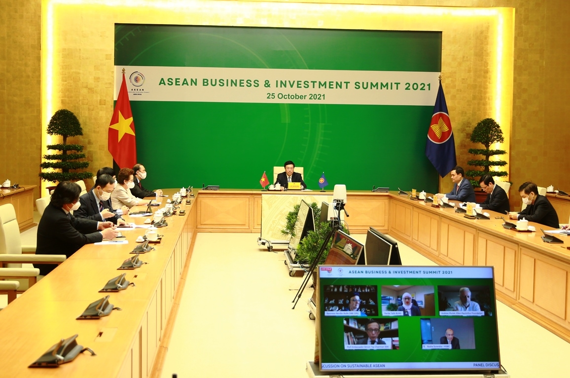Phó Thủ tướng Thường trực Chính phủ Phạm Bình Minh tham dự Hội nghị Thượng đỉnh ASEAN BIS 2021 - Ảnh: VGP/Hải Minh