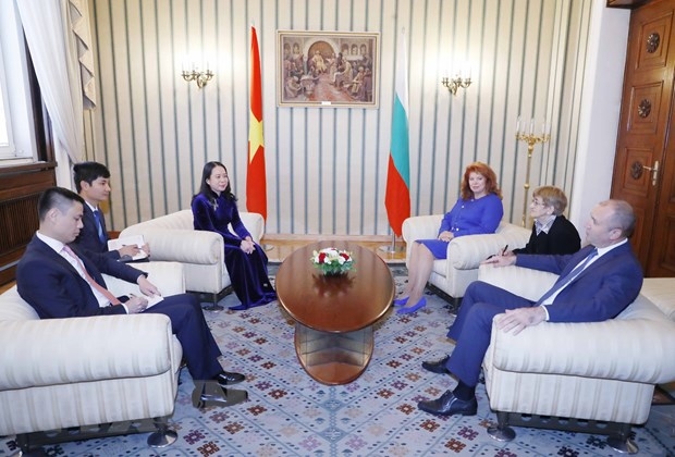 Phó Chủ tịch nước Võ Thị Ánh Xuân hội kiến Tổng thống Bulgaria Rumen Radev (ngồi phía ngoài bên phải). Ảnh: TTXVN