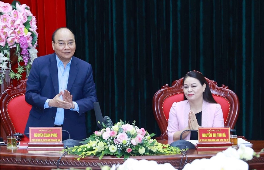 Chủ tịch nước Nguyễn Xuân Phúc tại buổi làm việc với Ban Chấp hành Đảng bộ tỉnh Ninh Bình. (Ảnh: TTXVN)