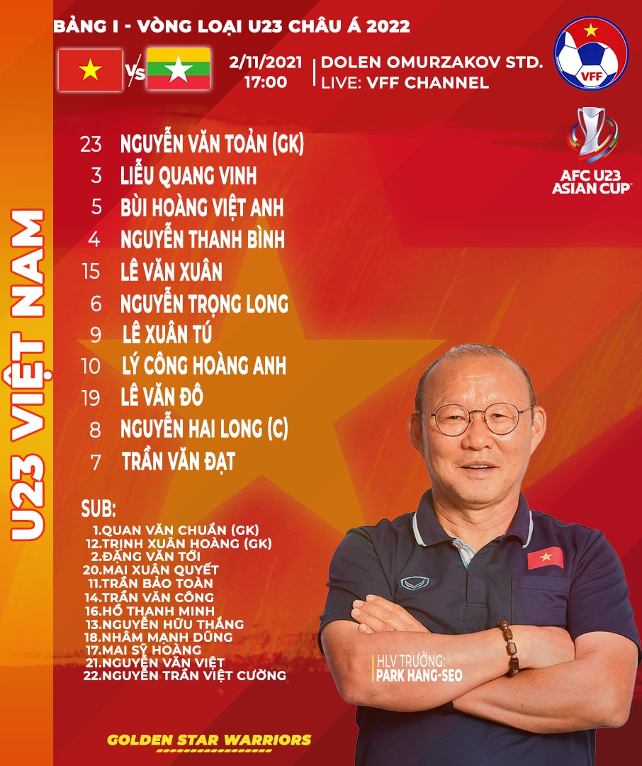 Đội hình ra sân của U23 Việt Nam. (Ảnh: VFF)