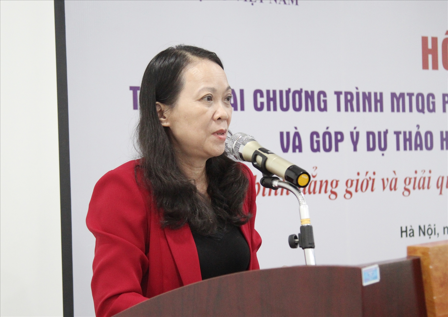 Thứ trưởng, Phó Chủ nhiệm UBDT Hoàng Thị Hạnh phát biểu tại Hội nghị