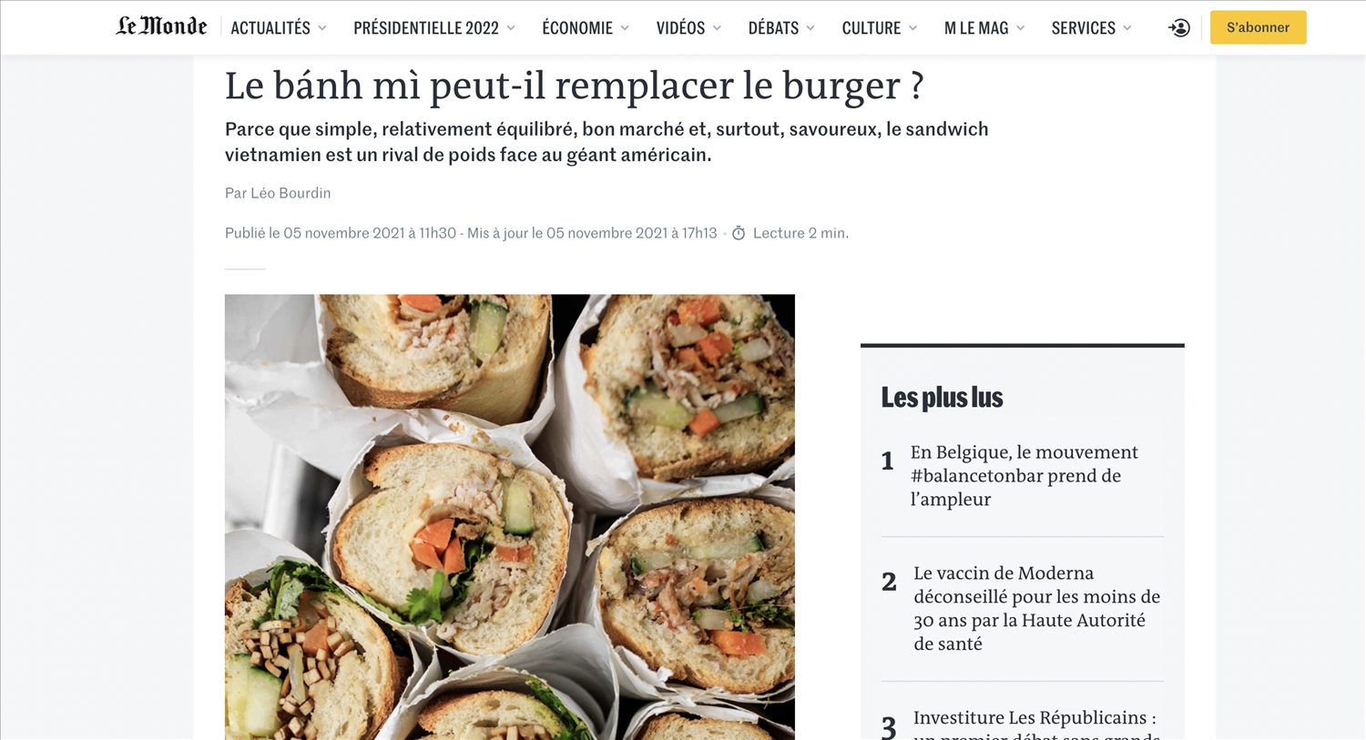 Bánh mì Việt Nam trên tờ LeMonde của Pháp