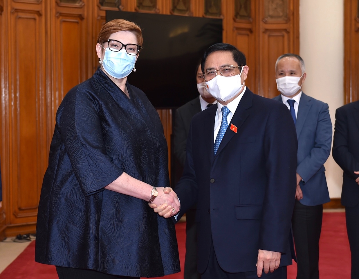 Thủ tướng Chính phủ Phạm Minh Chính tiếp xã giao Bộ trưởng Ngoại giao Australia Marise Payne đang có chuyến thăm Việt Nam. Ảnh: VGP/Nhật Bắc